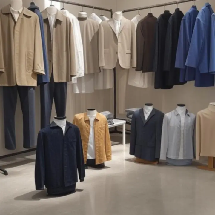 Modern férfi ruházati kollekció minimalista kirakattal